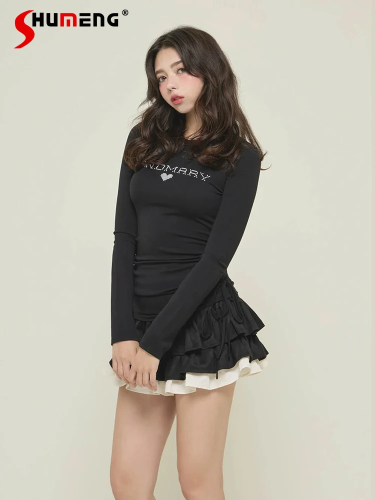 2025 fille Style japonais doux imprimé à manches longues T-Shirt t-shirts printemps et automne nouveau femmes coupe ajustée haut décontracté dame vêtements