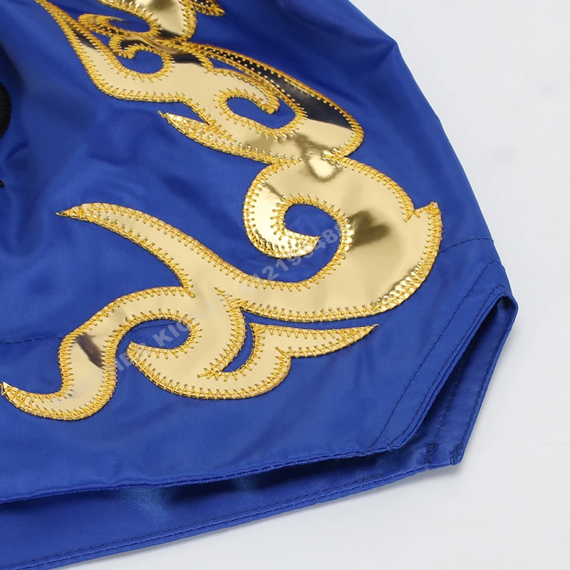 الملاكمة التايلاندية السراويل 2025 التايلاندية سراويل الملاكمة النساء الرجال الطفل التطريز كيك بوكسينغ سروال التدريب ساندا فنون الدفاع عن النفس معدات القتال