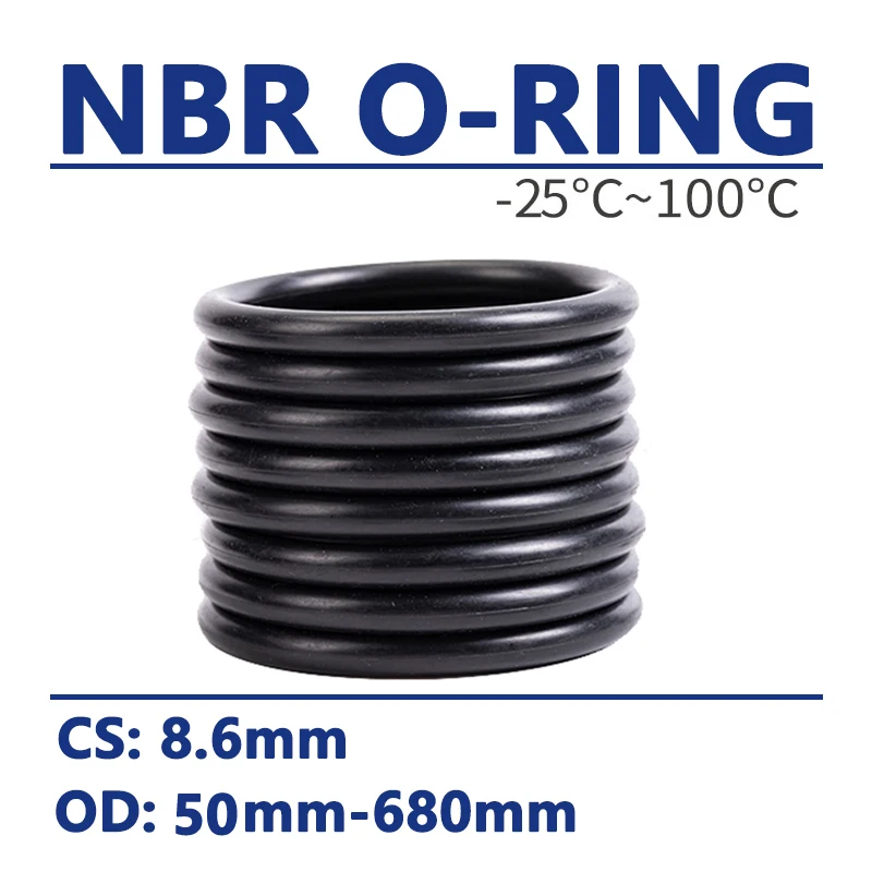 1pc CS 8.6mm O-Ring NBR O Ring Sealing Gasket OD 50mm-680mm Black Nitrile Rubber Spacer Oil Resistance Washer Round Shape