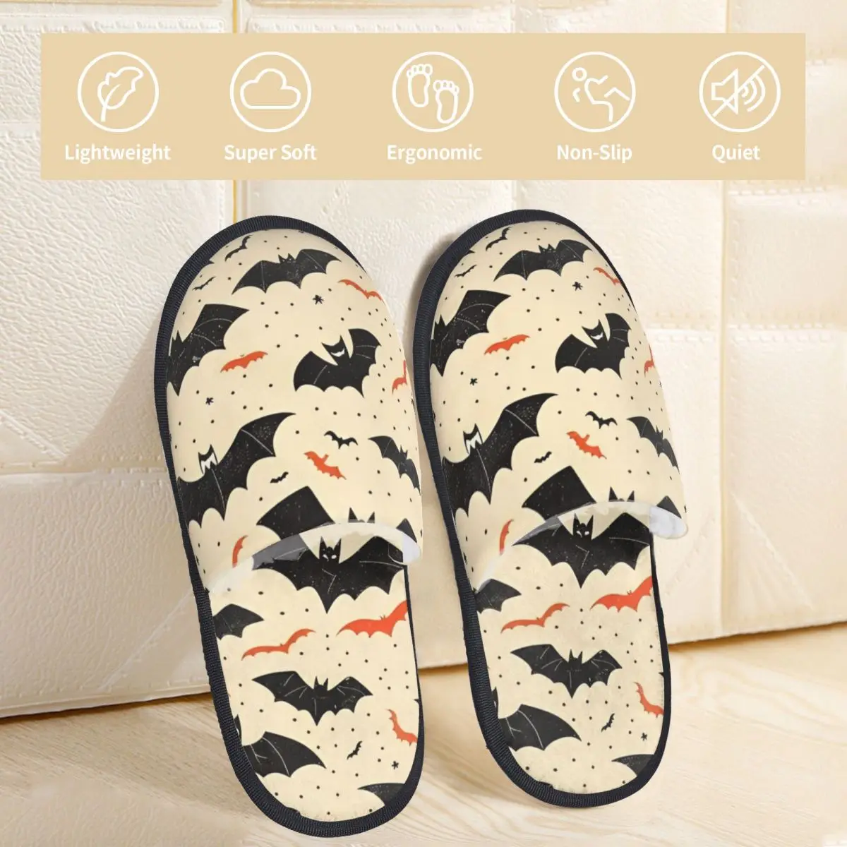 Halloween Horror Skeleton Bat Slippers Non-skid Cozy Memory Foam Slides Bedroom