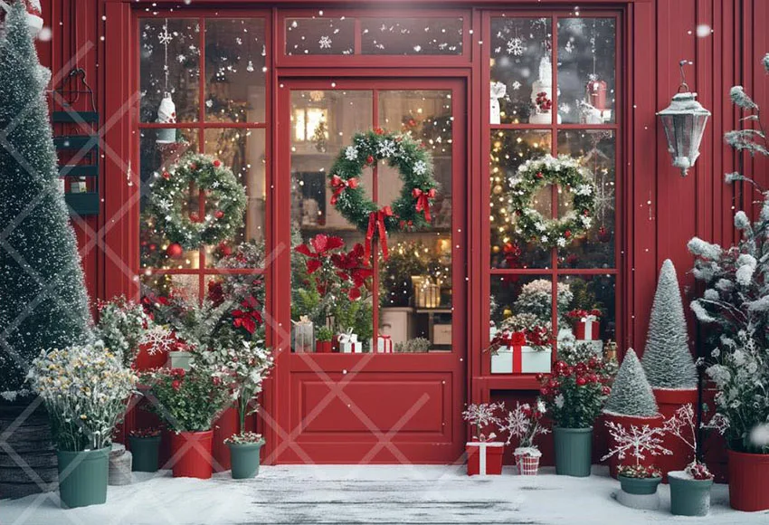 Mehofond التصوير خلفية الشتاء عيد الميلاد الأحمر الخشب نافذة الباب شجرة عيد الميلاد الاطفال الأسرة صورة ديكور خلفية استوديو الصور