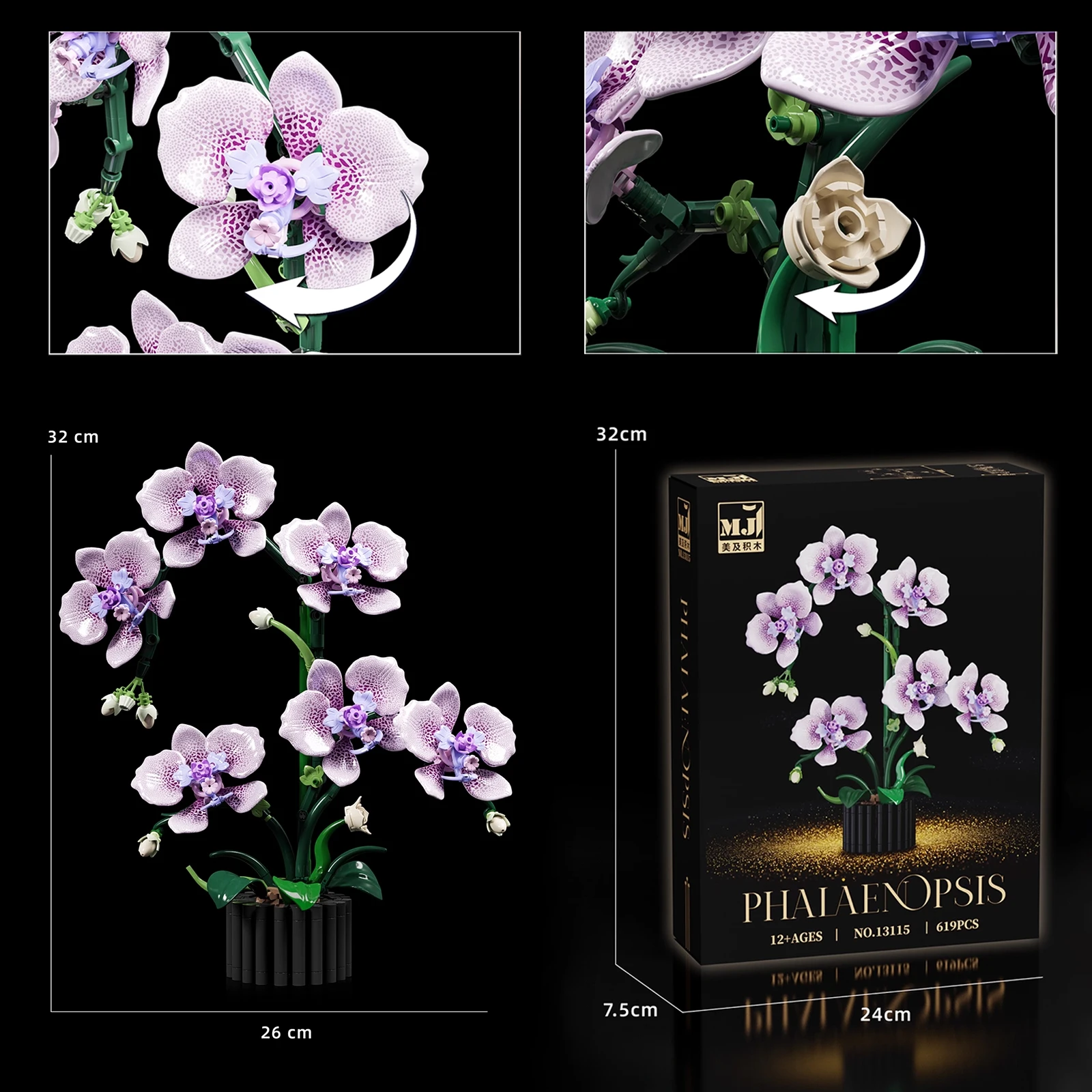 619PCS Phalaenopsis Bausteine Blumen Orchidee Topfpflanzen Simulation Modell Wohnkultur Kinder Puzzle Spielzeug Mädchen Geburtstag Geschenk