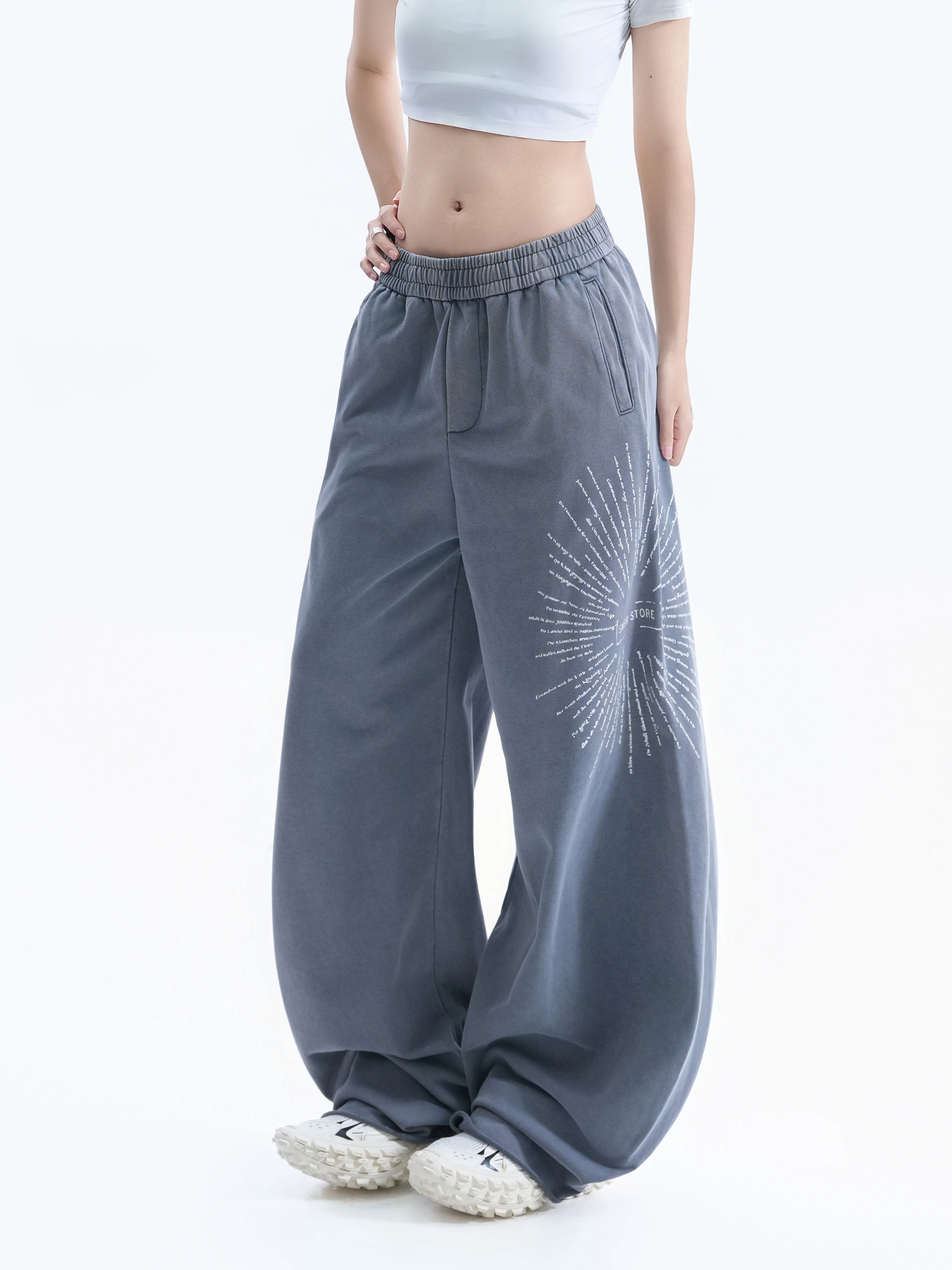 Couples High Street Wide Leg Sweatpants Women's Straight Leg Casual Trousers American Letter Print Drawstring Loose Fit