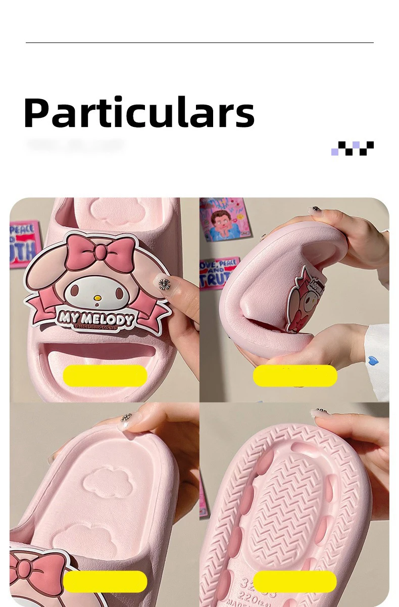 Sanrio Kuromi Cartoon Damen-Wolkenpantoffeln, Atmungsaktive Rutschfeste Innen-/Außenpantoffeln mit Niedlichem Kawaii-Design – Detail 3