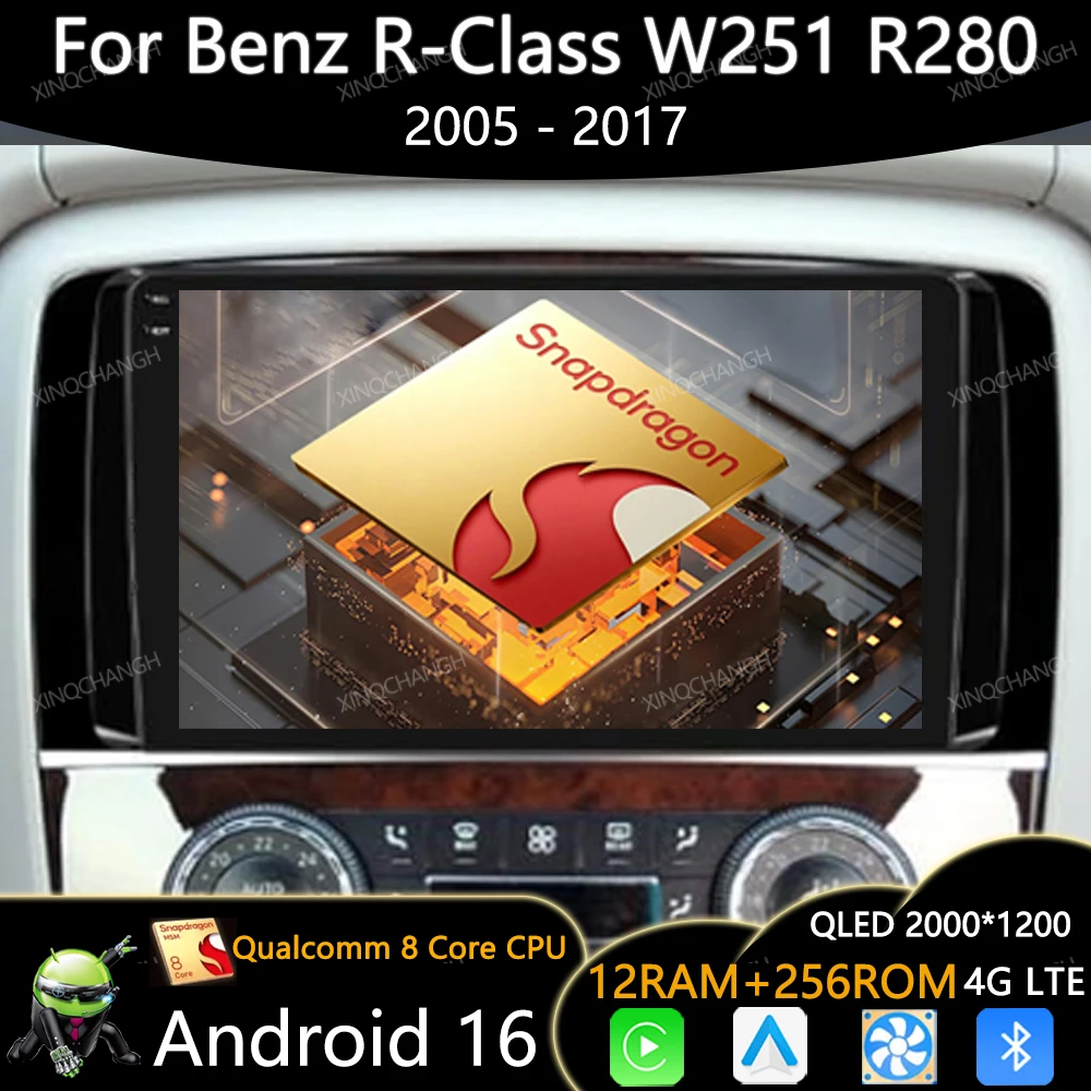 Android 16 Car Radio For Mercedes Benz R-Class R Class W251 R280 R300 R320 2005 - 2017 Multimedia Video Player 2DIN 4G WIFI QLED