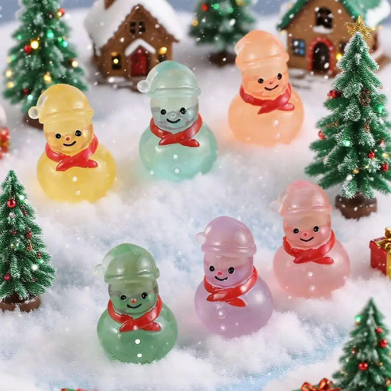 10/20pcs Luminous Christmas Mini Resin Snowman Figurines Glow in The Dark with Hat for DIY Fairy Garden Flower Pot Bonsai Decor