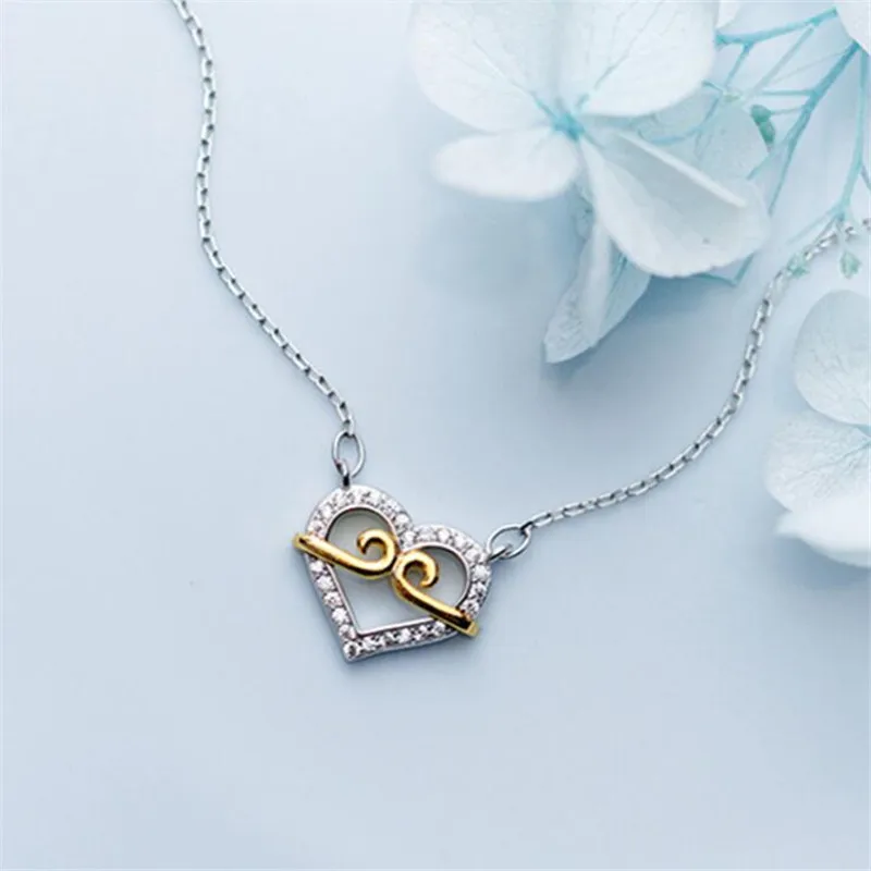 

New Arrival Temperament Love Hoop Curse 925 Sterling Silver Jewelry Crystal Angel Lovely Heart Shaped Pendant Necklaces TYB383