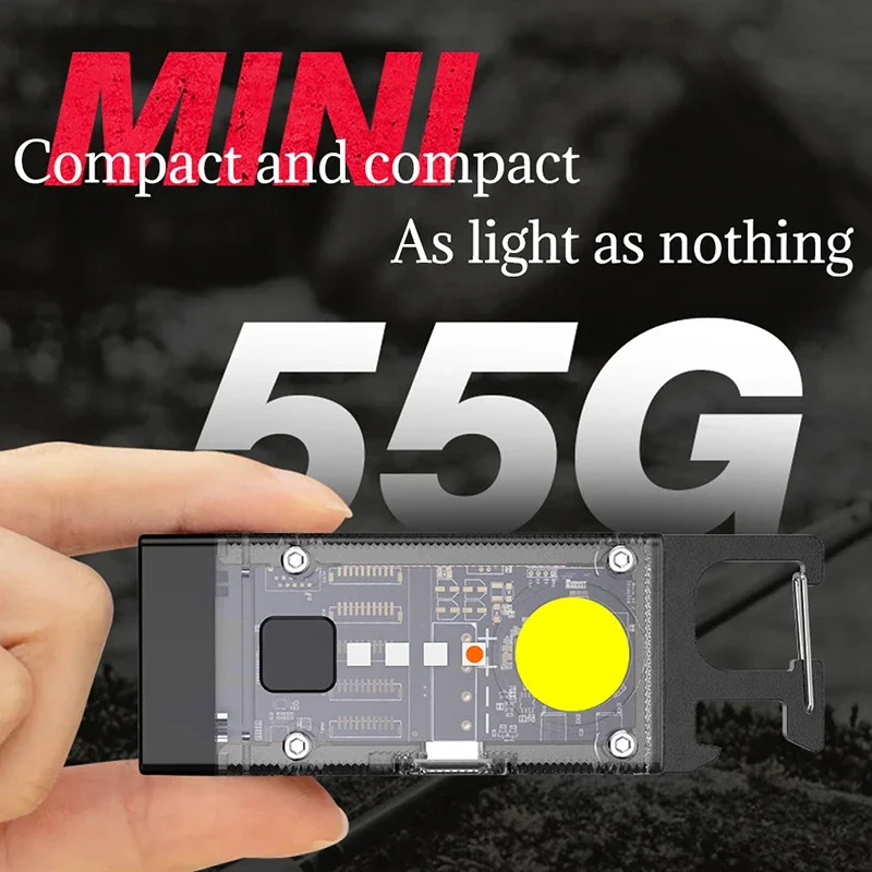 Mini linterna LED COB portátil multifuncional, llavero de 800LM, luces de trabajo recargables por USB, linterna para acampar y pescar al aire libre