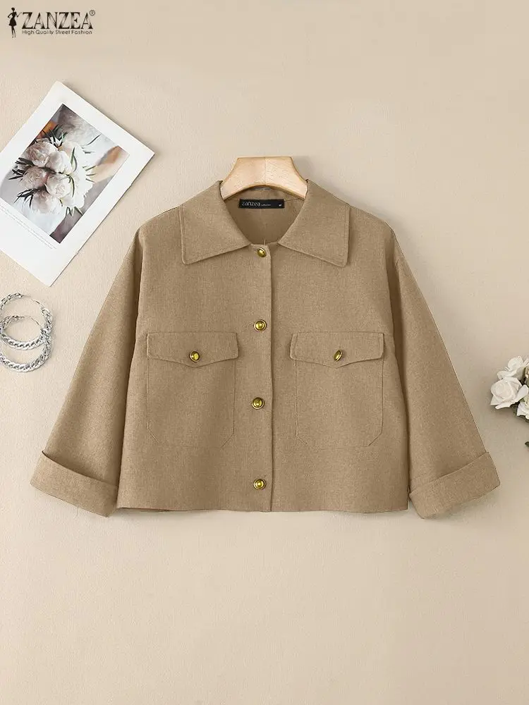

ZANZEA Fashion Women Loose Jackets 2025 Autumn Long Sleeve Coats Lapel Solid Color Single Breasted Casual Outerwear Elegant Tops