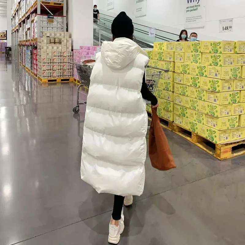 2025 롱 지퍼 재킷 여성 오버사이즈 조끼 겨울 아우터 후드 파카 패션 퀼팅 베스트 캐주얼