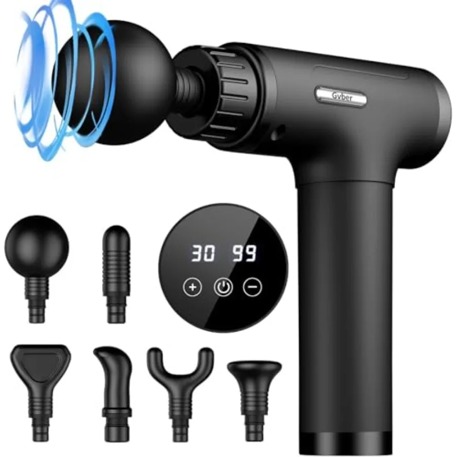 

Массажный пистолет для глубокого массажа тканей, ручной массажер для спины для спортсменов, перкуссионный массажер для мышц с 6 насадками, 30 скоростей