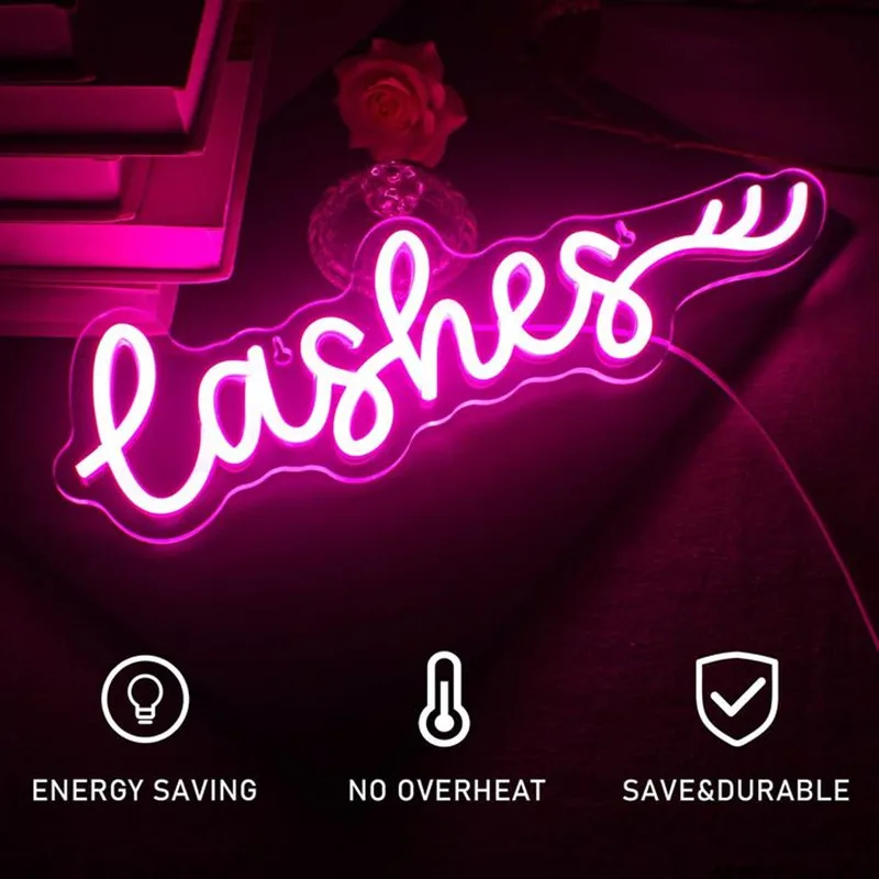 Pink LED Lashes Neon Sign Wall Decor for Bedroom Salon Beauty Room Eyelash Business Makeup Studio - Vibrant Glow Lighting