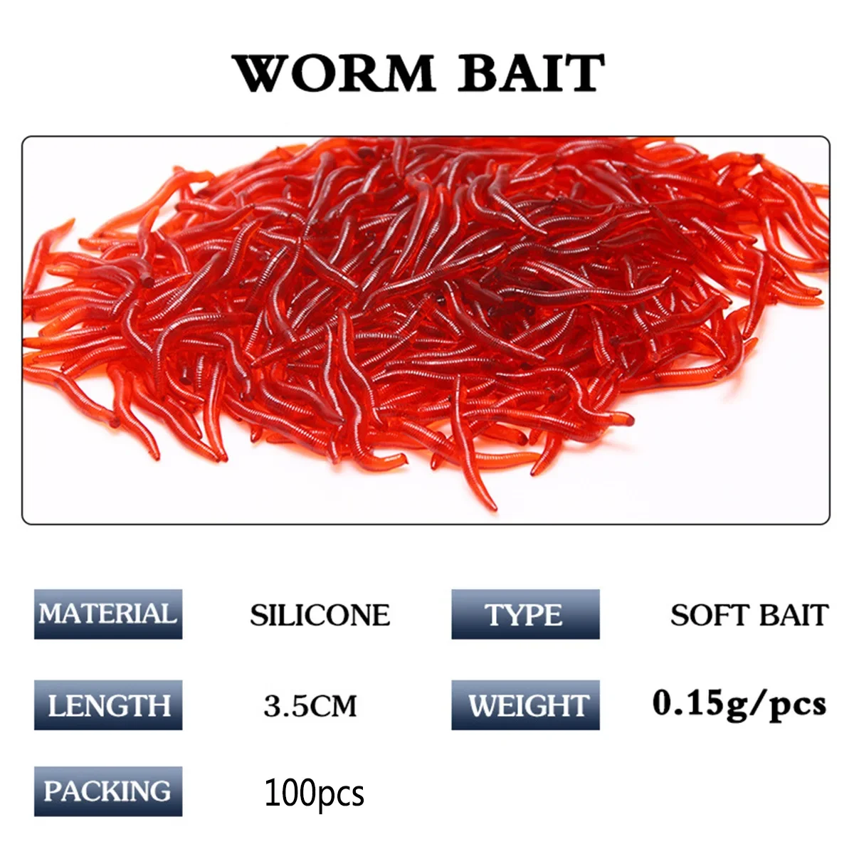 100pcs PVC Soft Lures Earthworm 3.5cm Lifelike Red Worm Fishing Silicone Fishy Shrimp Worm Fishy Smell Artificial Fishing Lures