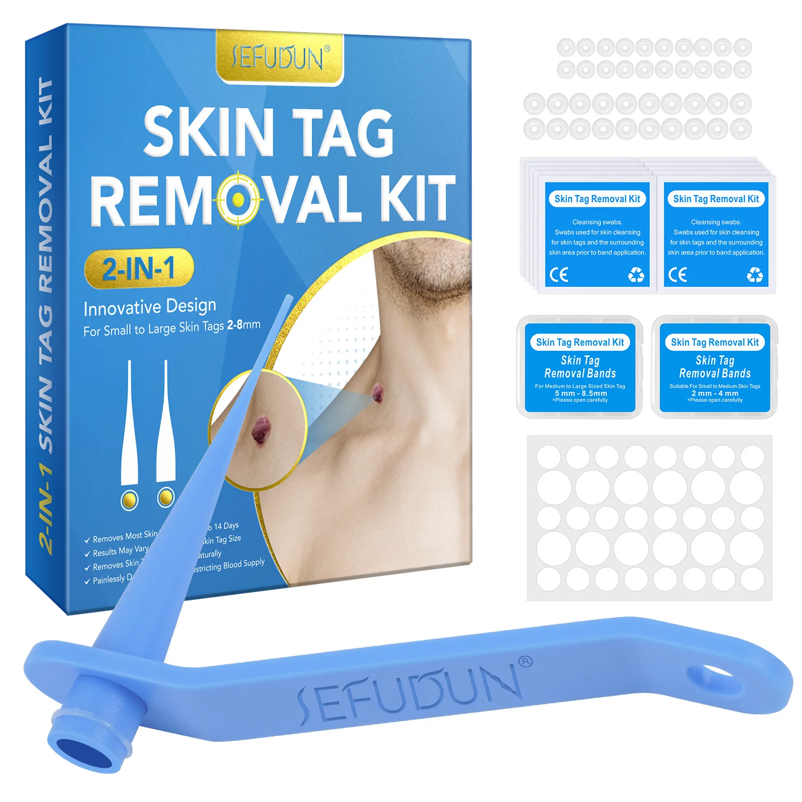 Skin Tag Removal Kit For Small to Large Skin Tags 2-8mm for Home Use Safe and Effective Skin Remover Bands With Cleansing Swabs