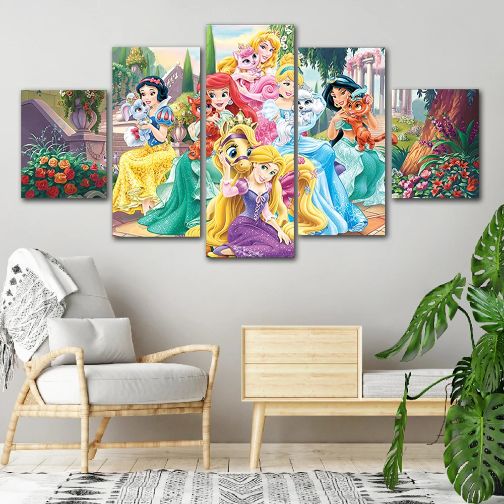 Disney Princess Canvas Painting Cinderella Ariel Posters Snow White Wall Art 5 Pieces Picture for Living Room Home Decoration