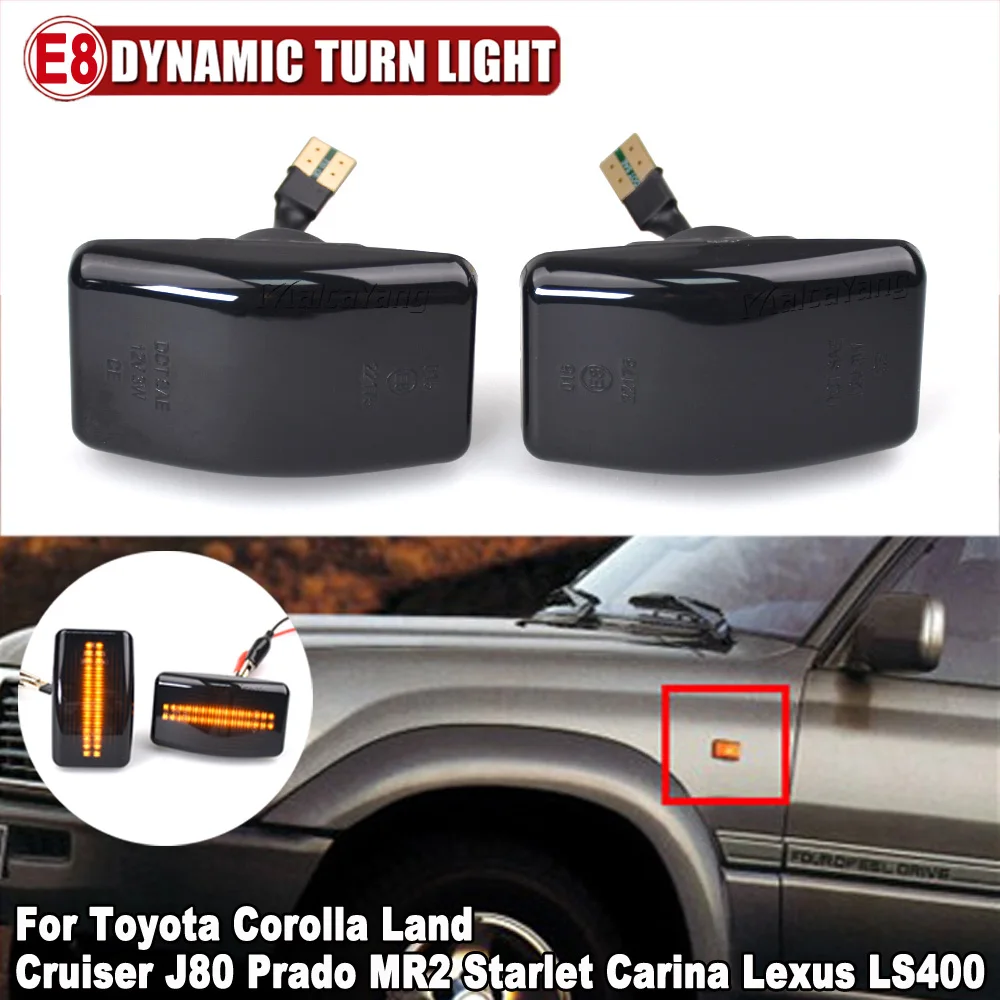 2Pcs LED Side Fender Dynamic Turn Signal Light For Toyota Corolla Wangon Land Crusier FJ80 HDJ80 HZJ80 FZJ80 Lexus LS400