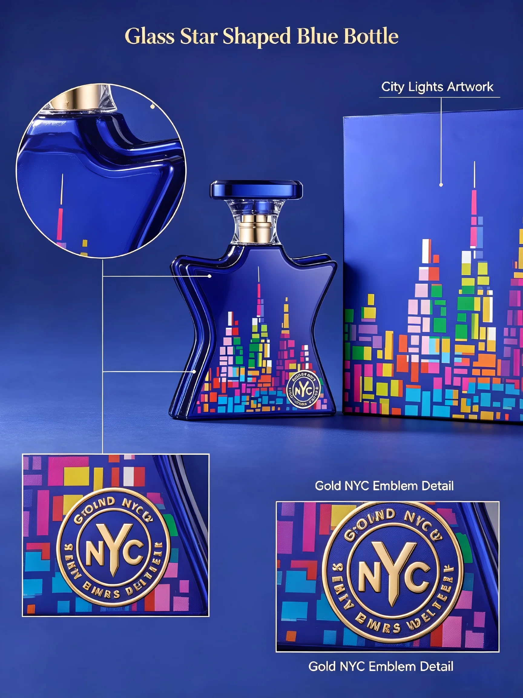 Bond No.9 New York Nights Perfume 100ml EDP Cologne Spray Men Women Long Lasting 10h Sweet Caramel Coffee Jasmine Scent Creative Birthday Halloween Thanksgiving Christmas Holiday Present Premium Fine Mist Glass Star Shaped Blue Bottle view 2