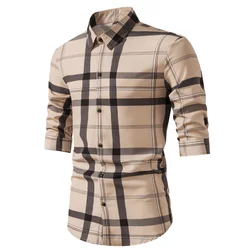 2023 Spring And Summer New Men's Shirt Half Sleeve Khaki Business Casual Stripe Design Shirts camisas shirt men