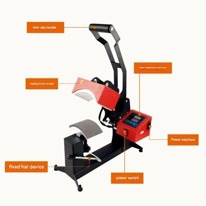 ماكينة ضغط حراري بغطاء يدوي 2 في 1 ماكينة ضغط حراري مفتوحة التسامي للقمصان والقبعات ماكينة ضغط حراري للقبعة