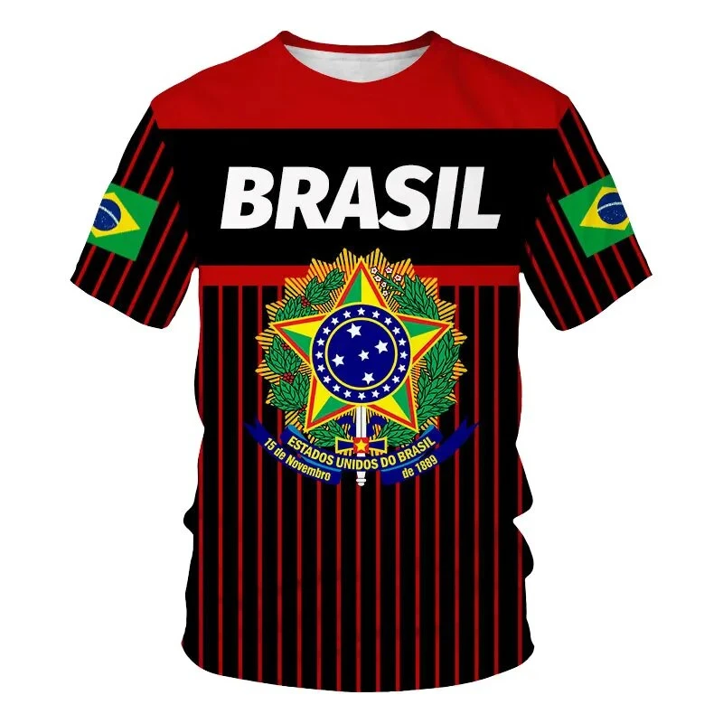 T Shirt For Men Brazil National Emblem Fashion Free Street Printed Round Neck Short Sleeve Top Y2k Casual Men's Clothing Tees