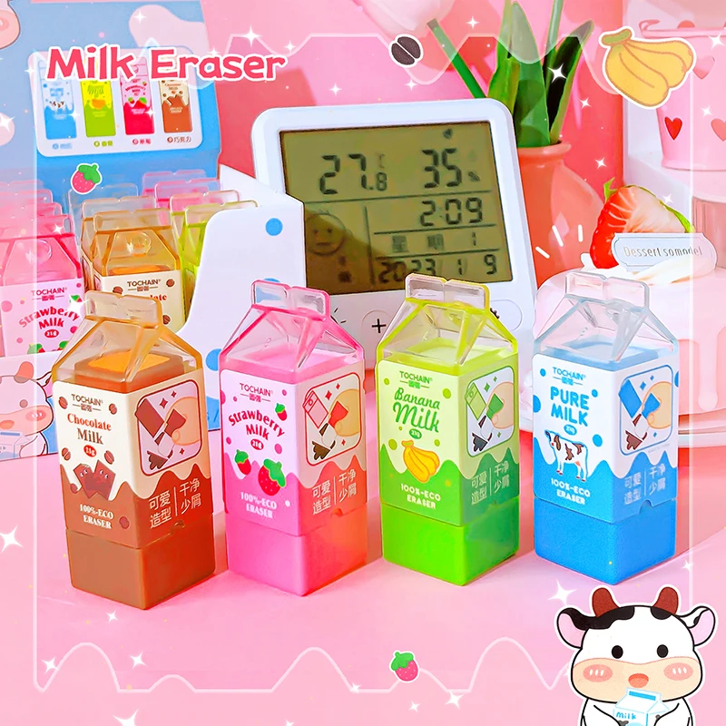 Aesthetic stationery supplies back to school acsesories drawing Milk Carton funny Erasers rubber kawaii stationery items