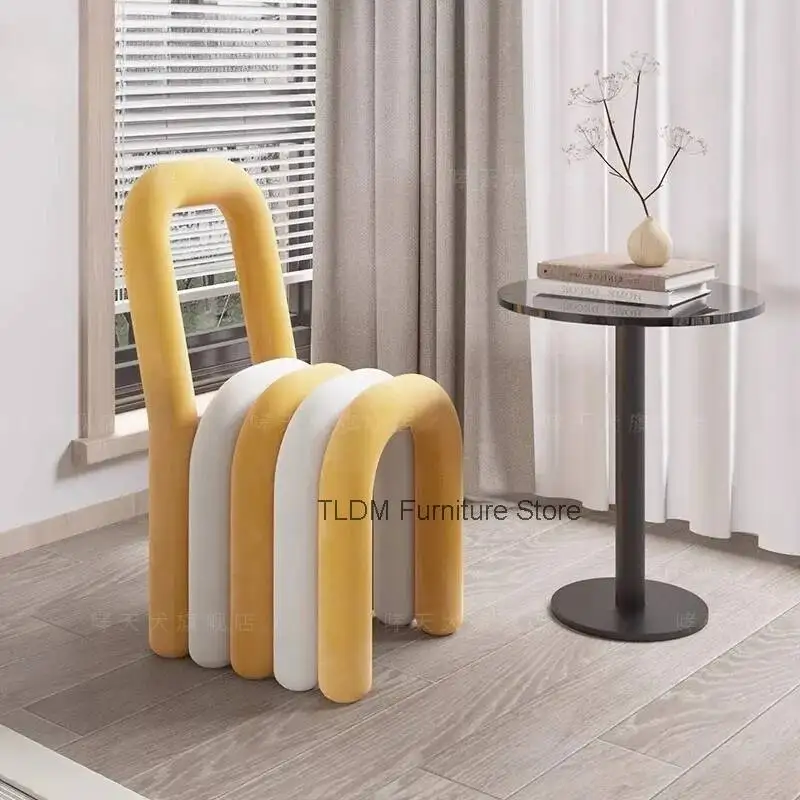 Modern Artistic Accent Chair with Rainbow U-Shaped Design & Velvet Upholstery Leisure Chair for Living Room Bedroom Furniture