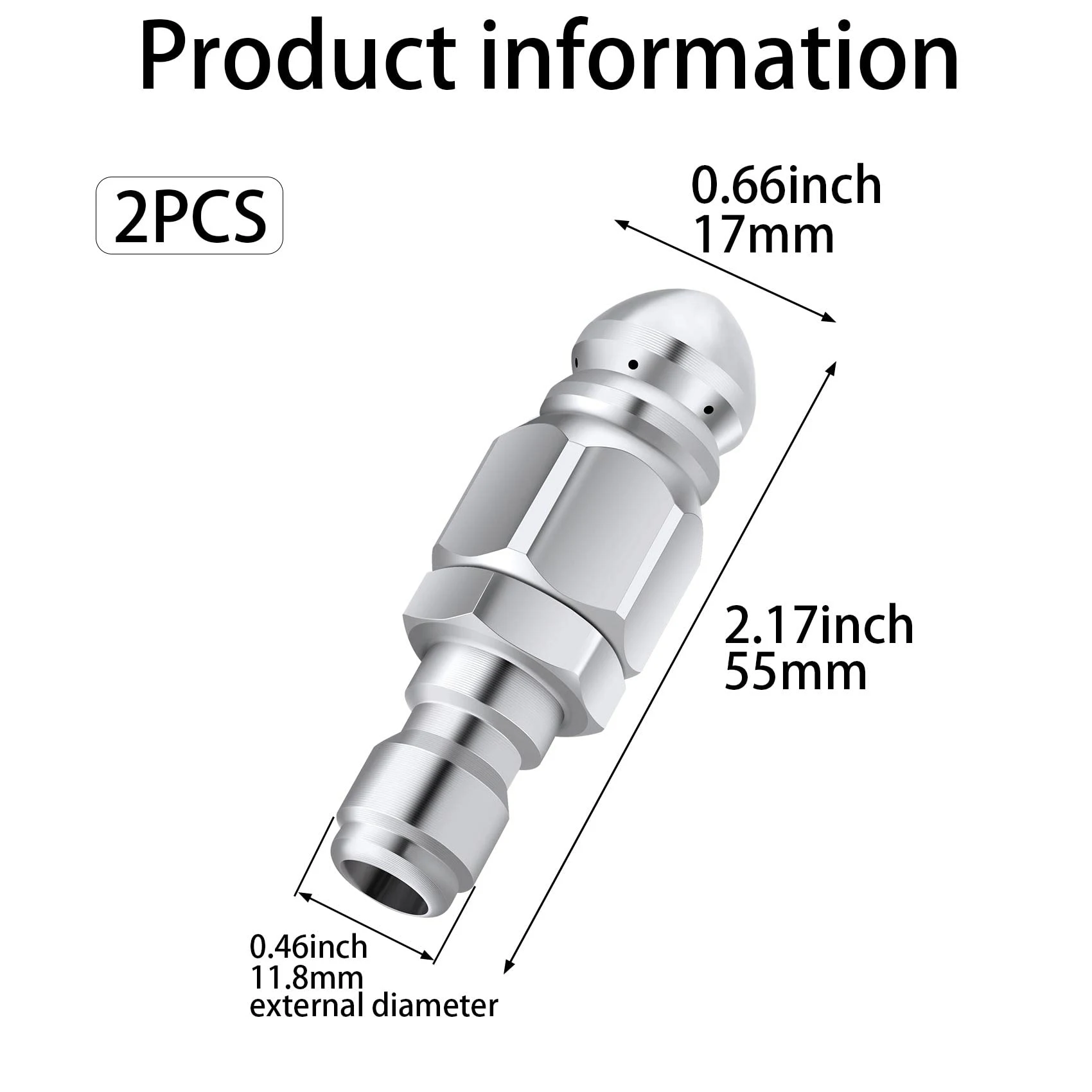 2 Packs Pressure Washer Sewer Jetter Nozzle 1/4inch Stainless Steel Sewer Tip for High-Pressure Drain Jetting Hose Tube