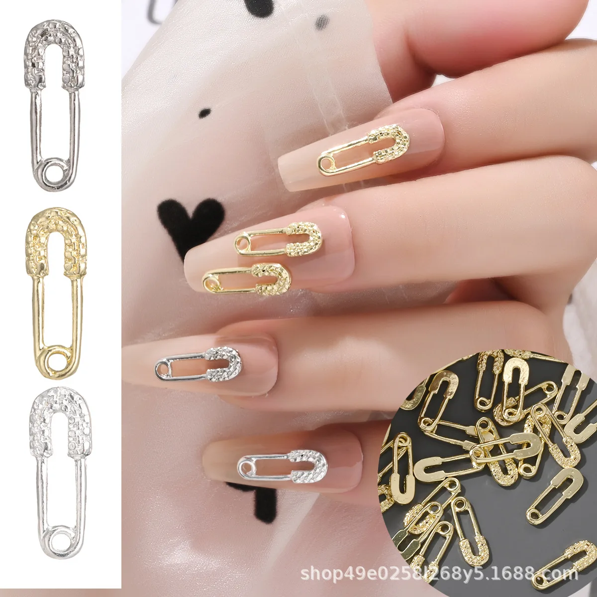 50 Stück/Packung Cross-Border Sicherheitsnadel-Nagelcharms - Legierungsmetall-Pin Press-On Nagelkunst, Edgy Punk Nageldekor für Auffällige Maniküren