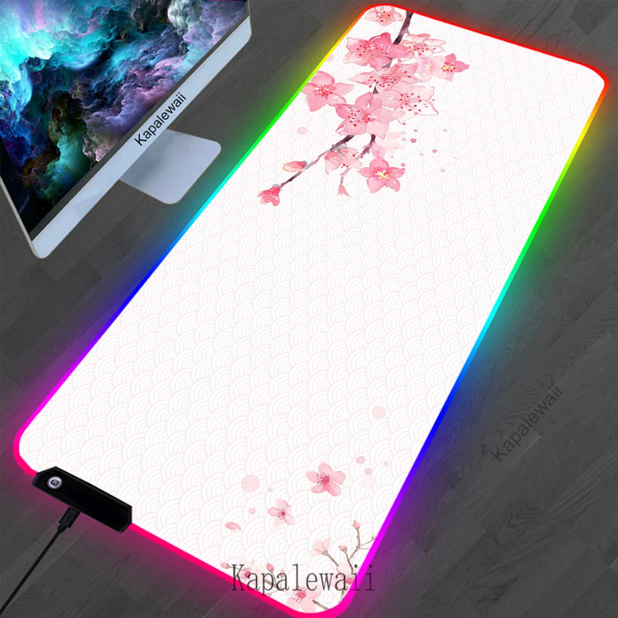 RGB LED Sakura Large Mouse Pad Locking Edge Gamer Mousepad Office Accessories For Desk Mat Non-slip Game Keyboard Pads 900x400mm