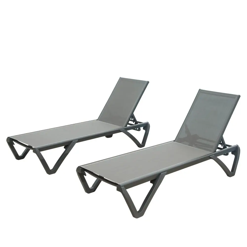 

Patio Lounge Chair with Adjustable Backrest for Beach, Patio, Balcony, Grey, 2 Lounge Chairs Recliner Chair Outdoor Furniture