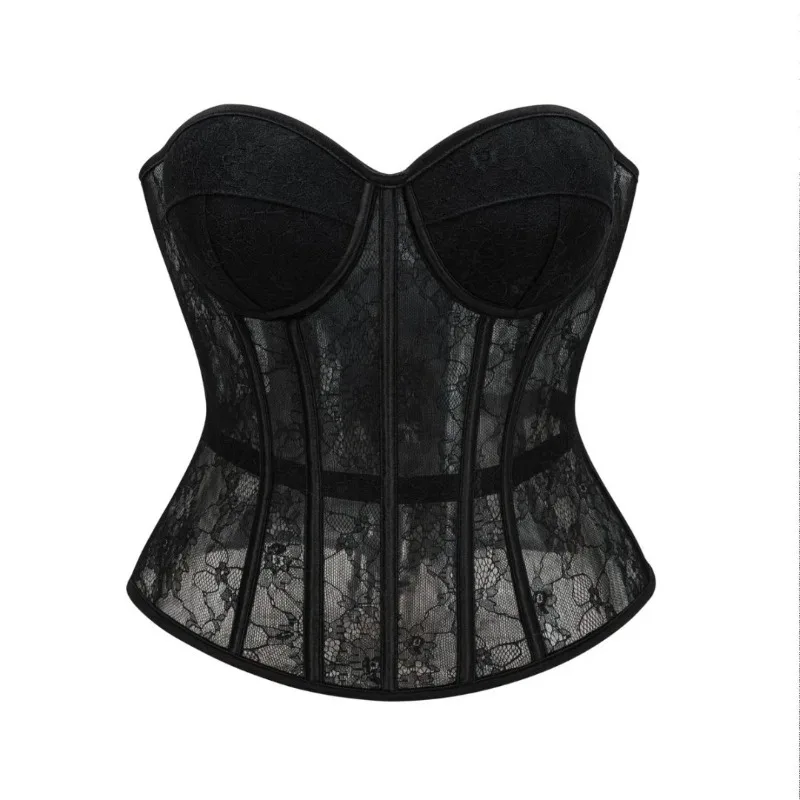 

Fashionable French retro flower lace fishbone tie tight waist corset can be worn both inside and outside, tied up women's top