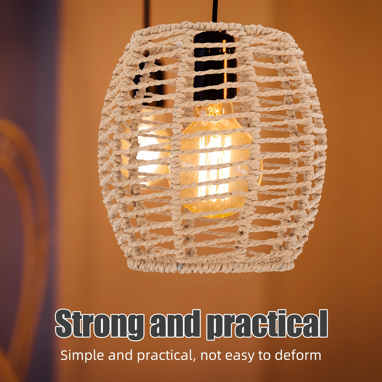 

Retro Woven Lampshade E27 Paper Rope Pendant Light Cover Vintage Boho Home Decor Bulb Guard Soft Lighting Effect Wear Resist