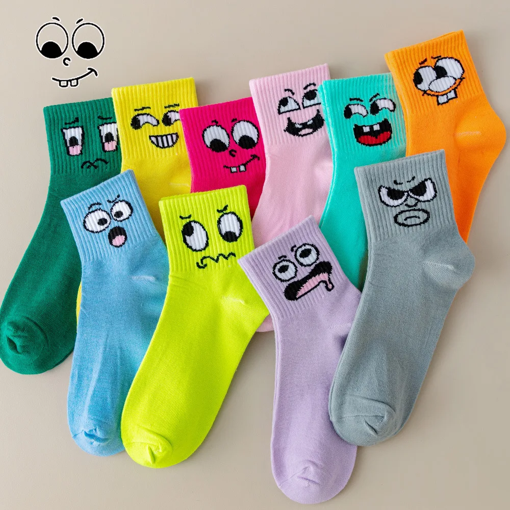 

Spring and summer women's cartoon weird expression breathable medium-length socks women's uniform size daily travel socks