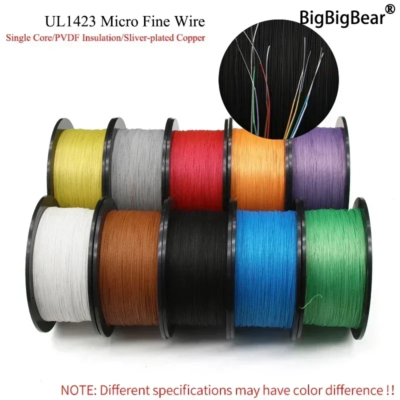 1 Roll of UL1423 PTFE Wire 38/36/34/30/28/26/24AWG Silver Plated Copper PVDF Insulation Single Core Micro Fine Electronic Cable