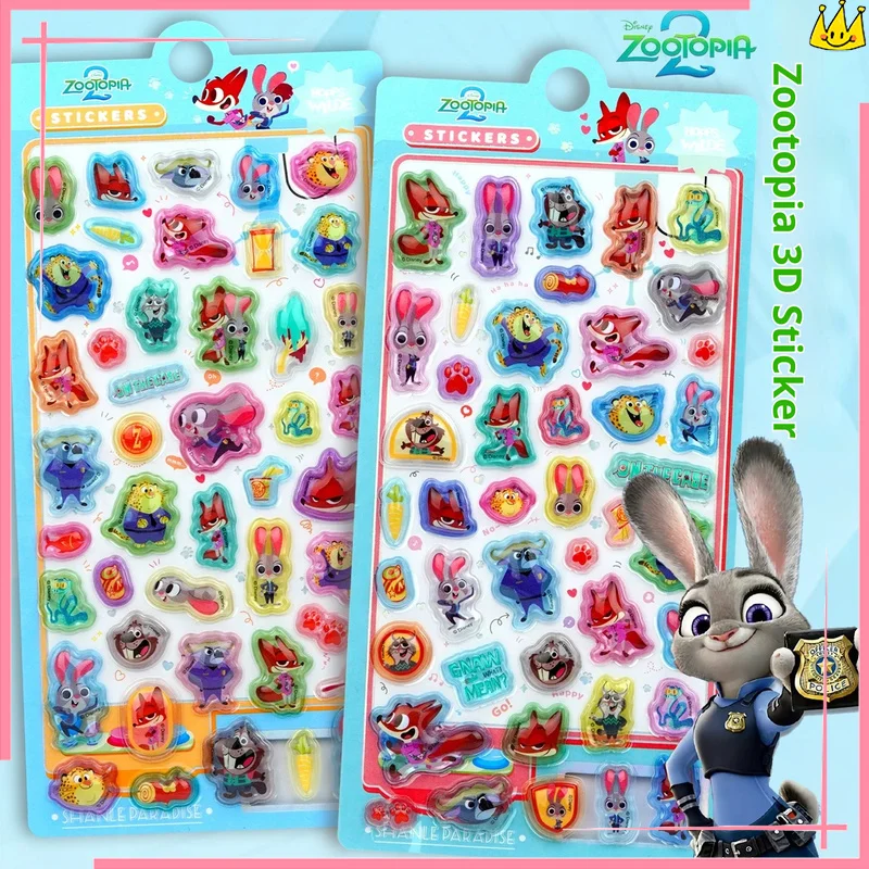 Pegatinas de Relieve Cristalino 3D Estereoscópicas Auténticas de Zootopia, Decoración para Carcasas de Teléfono, Botellas de Agua, Cuadernos, Tarjetas y Manualidades
