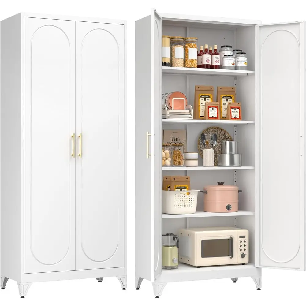 

75 Inch Tall White Kitchen Pantry Cabinet with Doors and Shelves, Assembly Required