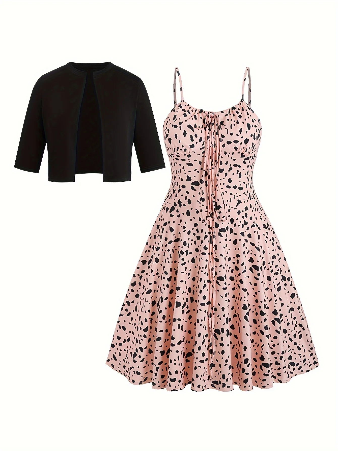 

A large-sized two-piece set of elegant and stylish European and American fashion women's wear, featuring a printed halter dress