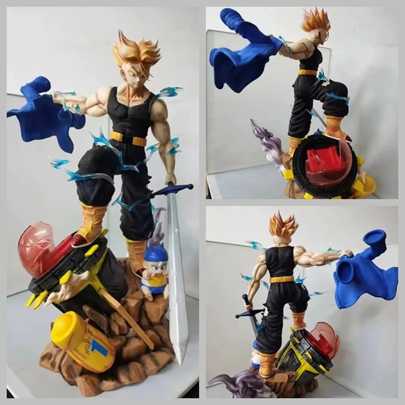 

50cm Dragon Ball Super Saiyan Gk Torankusu Three Head Swap Time Machine Statue Model Anime Figurine Ornament Boy Doll Toys Gifts