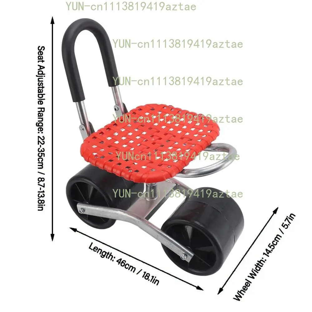 Height Adjustable Wheeled Rolling Work Stool, Rotating Mobile Seat for Garden Pruning, Farm Harvest Picking and Ground Work