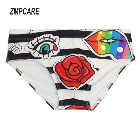 Men's Swimming Briefs Flower Print Swimsuit Mens Summer Bathing Sunbath Swimwear Man Push-Up Pad Trainning Beach Wear