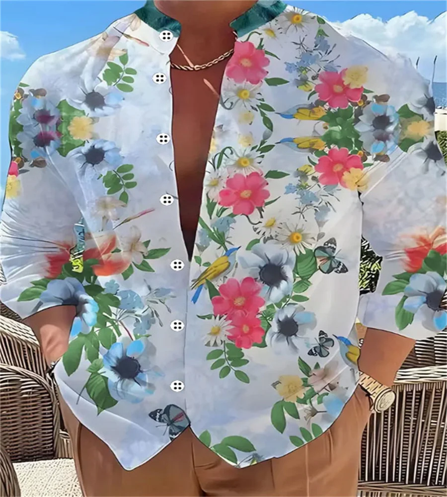 Vintage Mens 100% Cotton Linen Shirts Long-Sleeved Stand Collar Casual Tops 2024 Spring Summer Fashion Men Clothing Retro Shirt