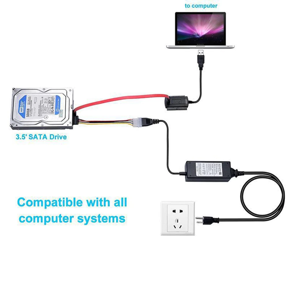 SATA to USB 2 SATA IDE Adapter Cable PATA IDE to USB Converter for 2.5 3.5 Inch SSD HDD with AC Adapter Support Windows MAC OS image 3