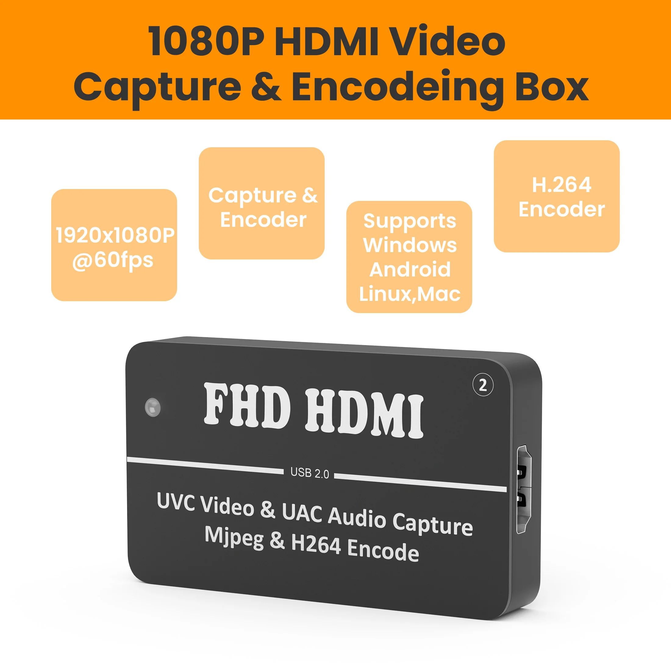 

LCC260 1080P60 HDMI Encoder two Streams H.264/MJPEG HDMI TO USB Capture Encoder 1080 HDMI TO UVC UAC Capture,OSD/H.264 SOC GPIO