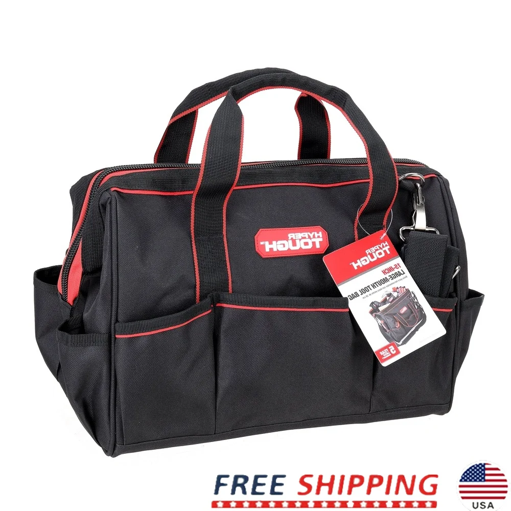15인치 대형 입구 공구 가방 (내부 포켓 8개 포함) 내구성 있는 공구 캐리어, 조절 가능한 스트랩, 가정용 차고 작업 현장 수리용