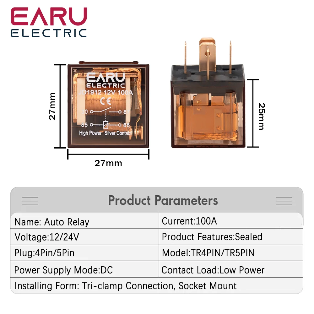1pcs Waterproof Automotive Relay 12V 100A 5Pin SPDT Car Control Device Car Relays DC 24V High Capacity Switching