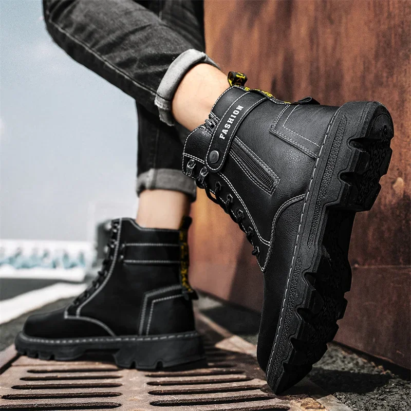 أحذية رجالية عالية الجودة لجميع المواسم مسطحة جديدة بكعب منخفض من الجلد مقاومة للاهتراء ومضادة للانزلاق عالية الجودة برباط أحذية عمل غير رسمية