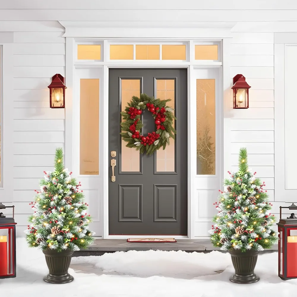 Battery-Powered Multi-Color Pre-lit Outdoor Christmas Trees, 24.5 Inch Frosted, Remote and Timer Included, Ideal for Holiday Dec