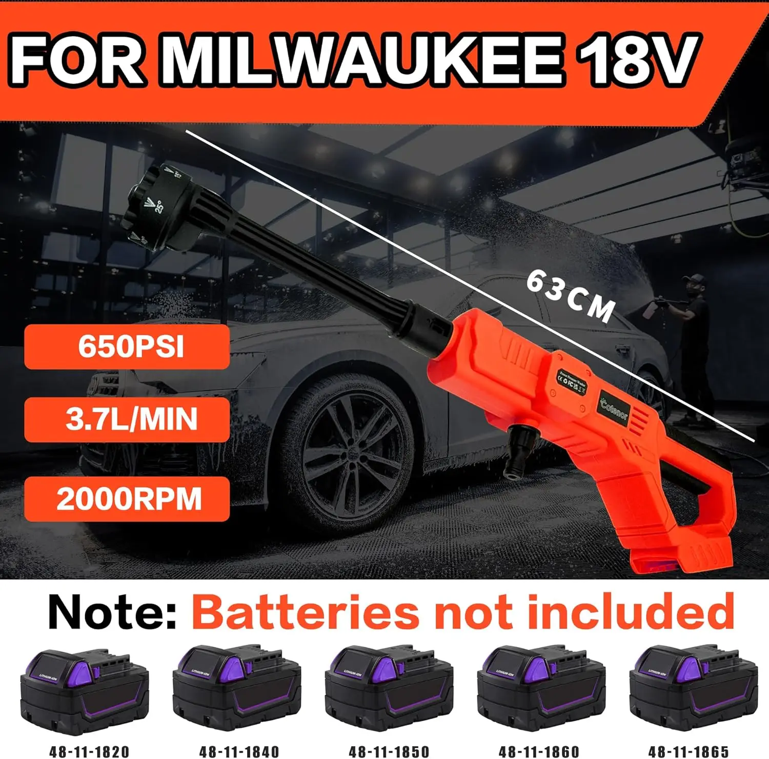 18V Auto-Hochleistungsreiniger 1000PSI Tragbarer Druckreiniger mit 6-in-1-Düse, nur Werkzeug