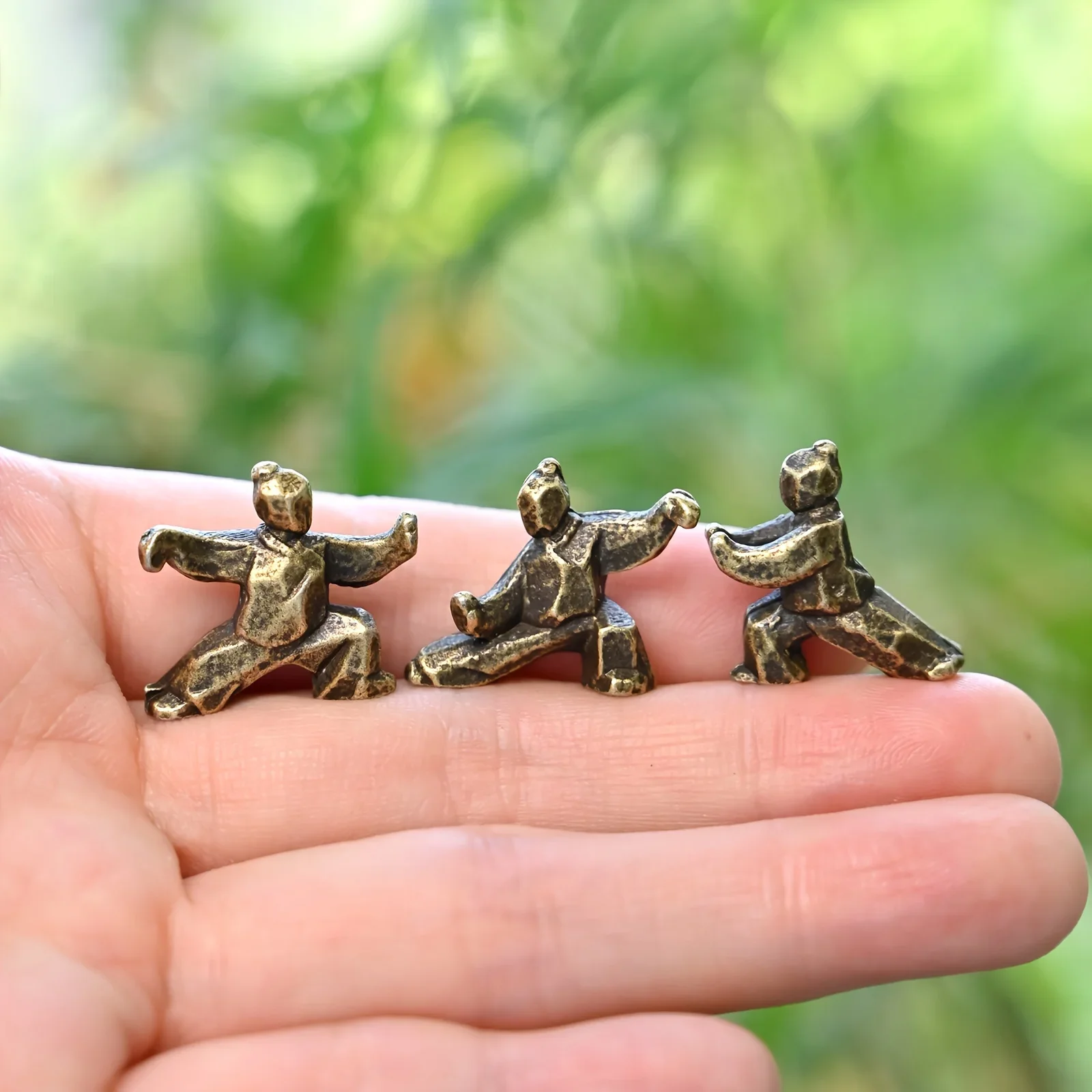Vintage Cobre Miniatura Persona Chino Kung Fu, Oficina Hogar Bonsái Antigüedades Figuritas Escritorio Regalo