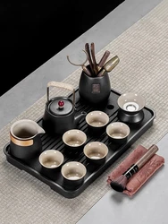 Ceramic Purple Clay Tea Set Kung Fu Pot Infuser Solid Wood Tea Tray Teapot Teacups Drinkware Chinese Gaiwan High-grade